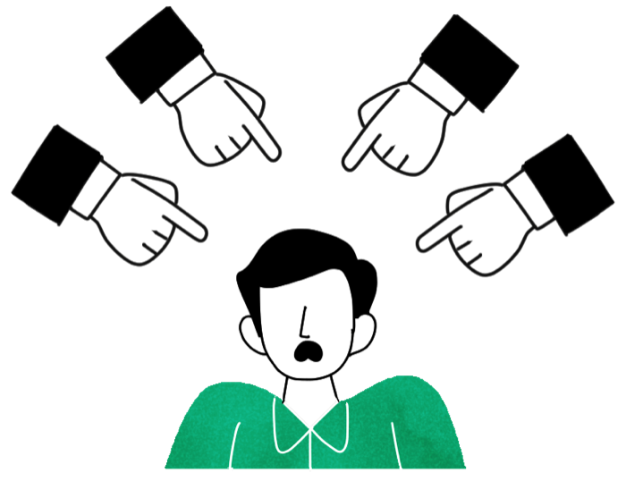 Ilustración: varias manos señalando a una persona.